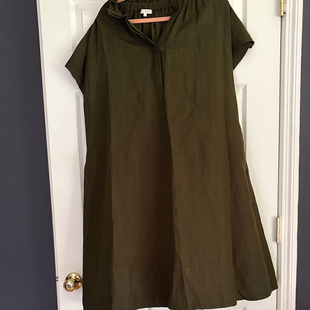 ANN MASHBURN Dark Olive linen and silk dress